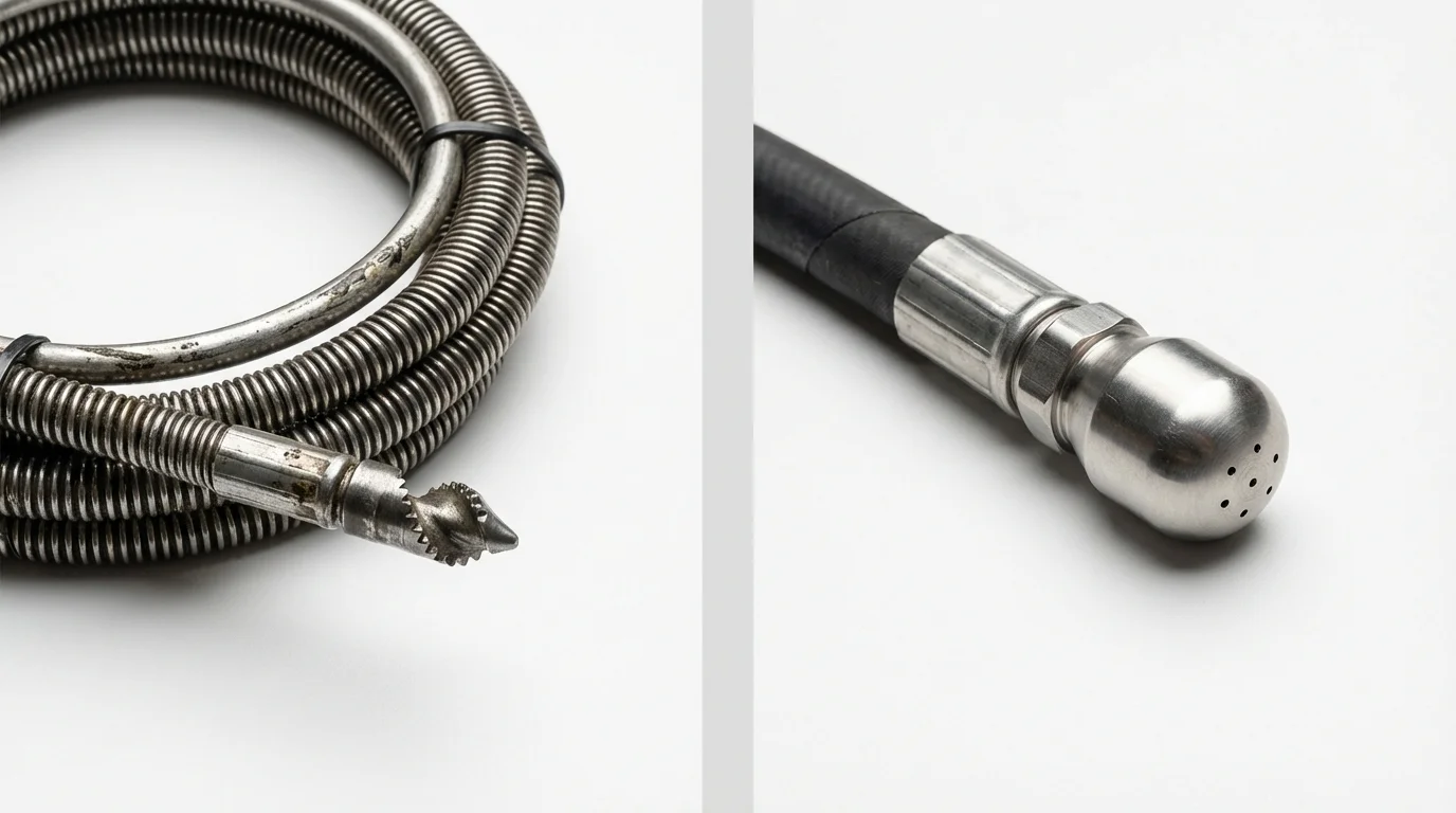 Drain snake cable and hydro jetting nozzle used for drain cleaning in Hagerstown, MD