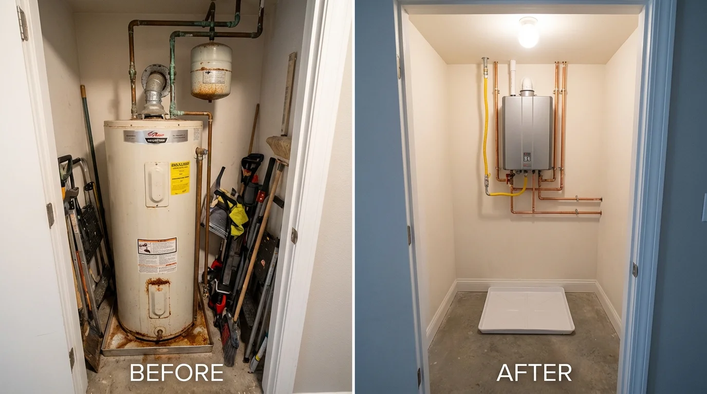 Tank water heater versus wall-mounted tankless unit comparison for Hagerstown, MD homeowners